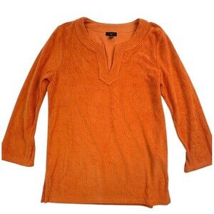 Talbots Terry Cloth Tunic Top Orange Pullover Swim Cover Resort Beach Petite S